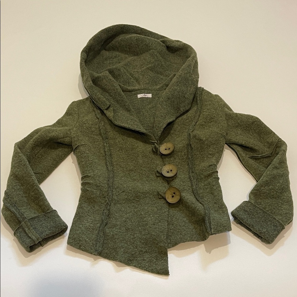 Nabali Stylish Green Hooded Wool Blend Jacket